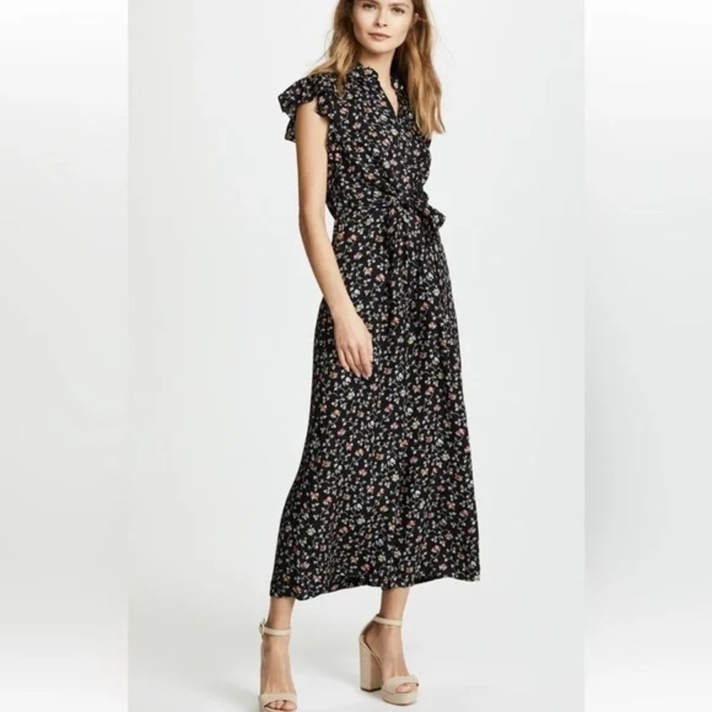 Rebecca Taylor 100% Silk Black Floral Vine Print Cropped Wide Leg Jumpsuit - Picture 3 of 15